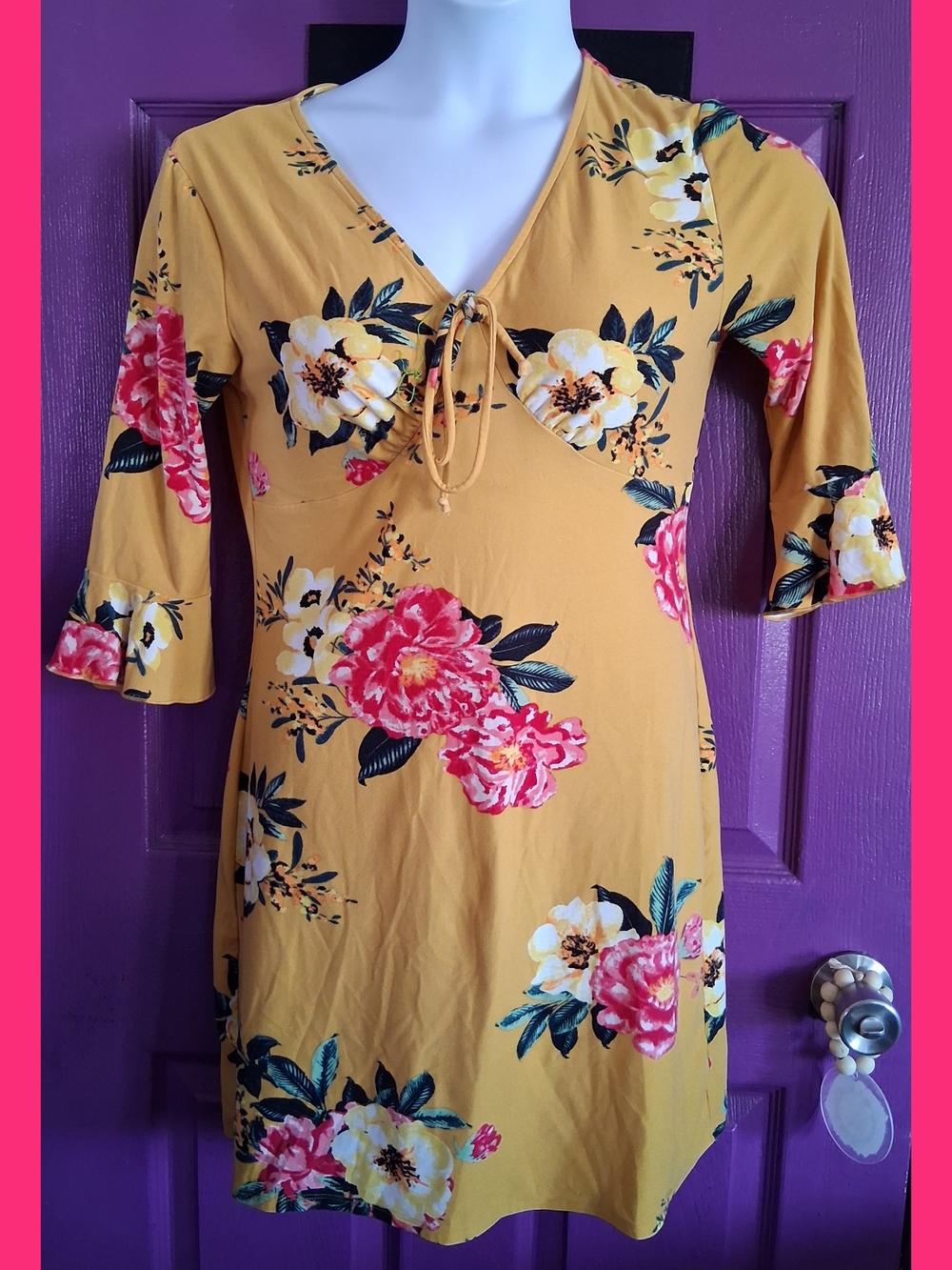 No Boundaries Mustard Yellow Floral Tie-Front Mini Dress